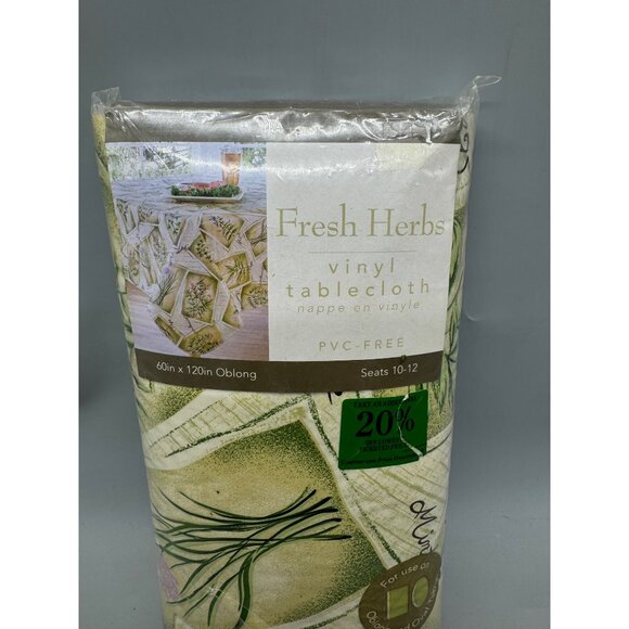 Fresh Herbs Vinyl Tablecloth 60" X 120" Oblong oval PVC-Free in package READ - Picture 2 of 4